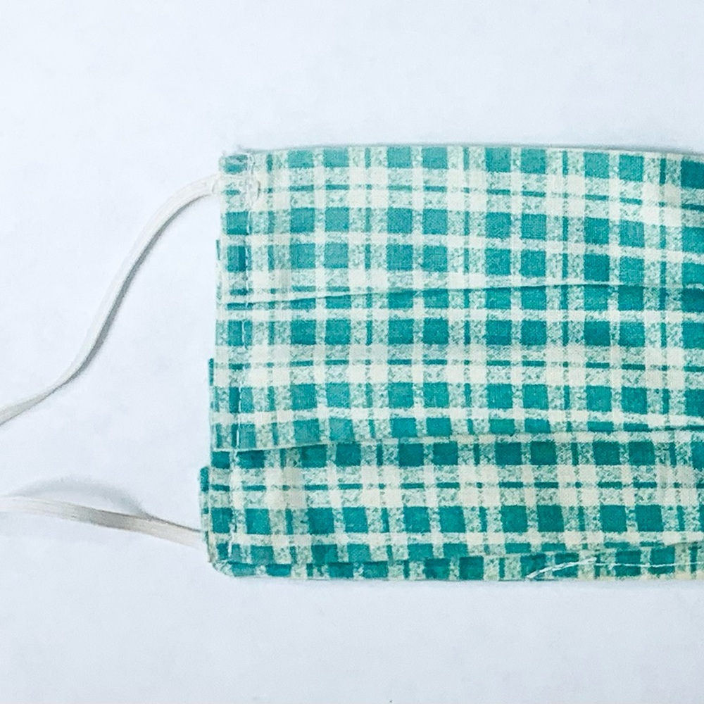 Hand made Face Mask Reusable Face Mask, Adult green cream check pattern